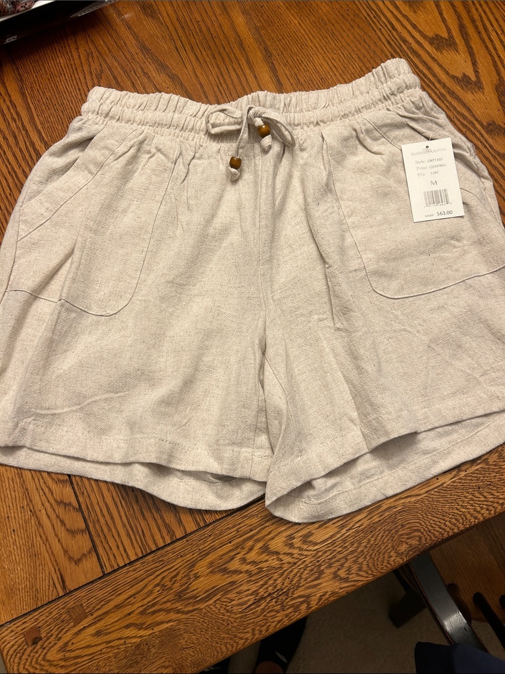 Light Beige Linen-Blend Drawstring Women's Shorts/9